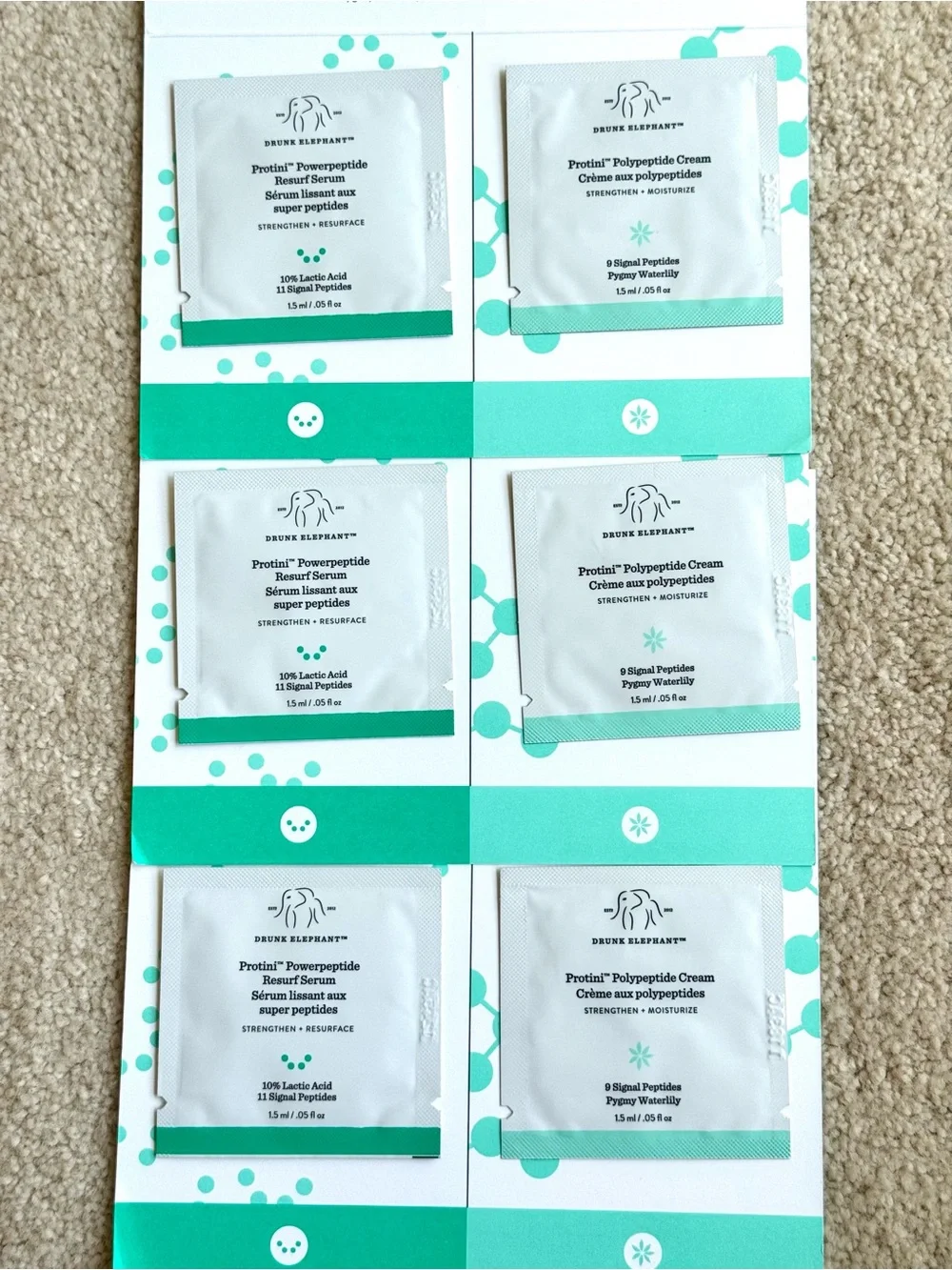 Drunk Elephant Protini Powerpeptide Resurf Serum Polypeptide Cream Set Samples